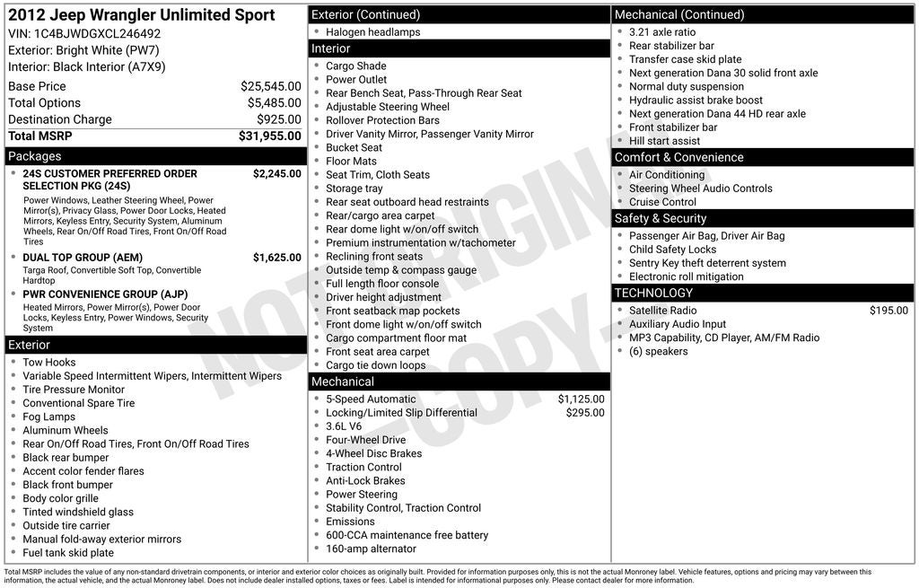 2012 Jeep Wrangler Unlimited Sport