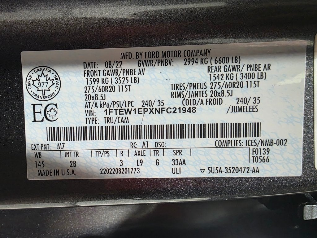 2022 Ford F-150 Lariat Sport FX4