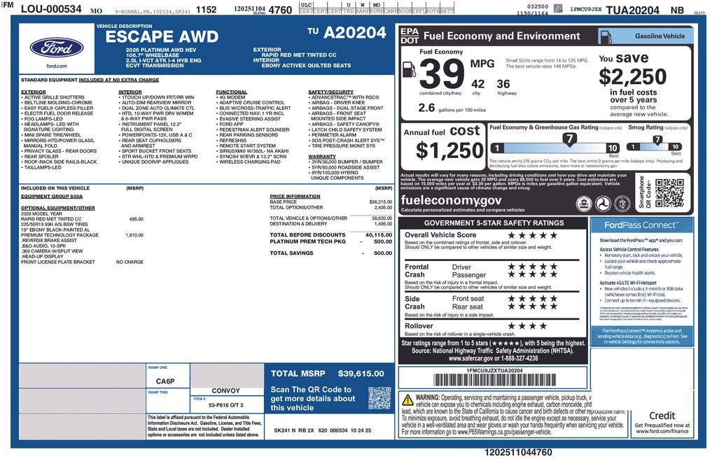 2026 Ford Escape Platinum