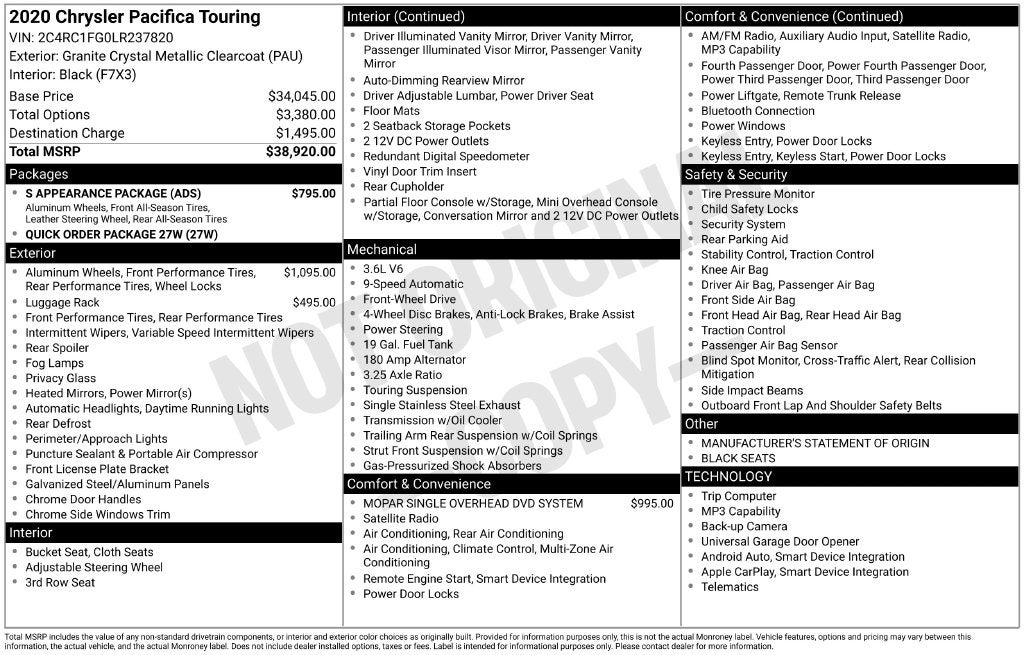 2020 Chrysler Pacifica Touring